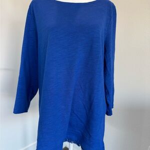 Talbots Blue 100% Cotton Fringe Hem Tunic Top Size L